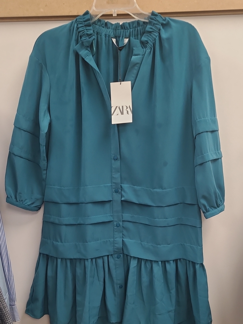 ZARA Teal Button-Front Ruffle Tiered Dress
